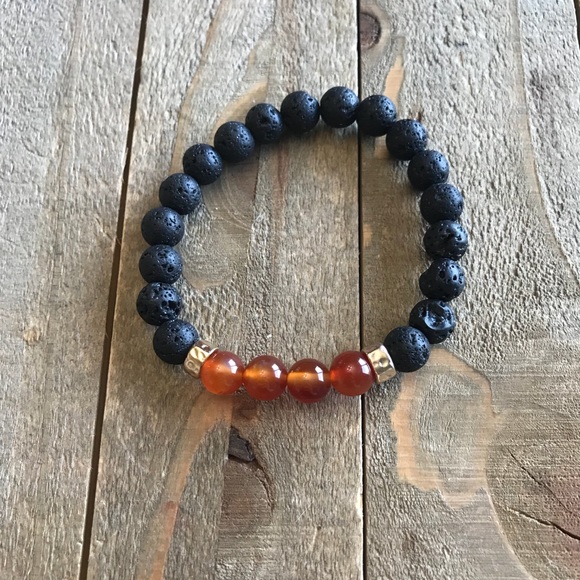 handmade Jewelry - Handmade Natural Orange Carnelian & Lava Bracelet